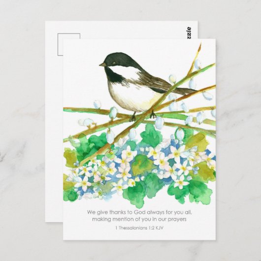 Dank u Bijbel Schrift Thessalonicenzen Chickadee Briefkaart (Voorkant / Achterkant)