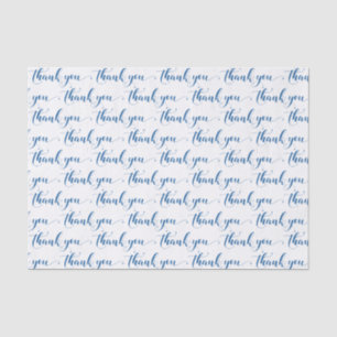 Dank u-blauw script typografie aangepaste witte ru tissuepapier