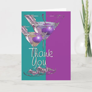 "Dank u" blauwgroen paarse martini cocktail Bedankkaart