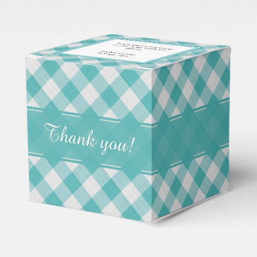 "Dank u" Blauwgroen/wit Gingham controleert patroo Bedankdoosjes (Voorkant Zijde)