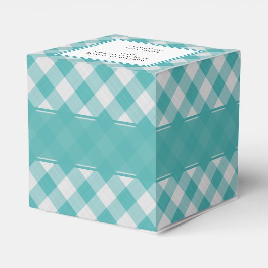 "Dank u" Blauwgroen/wit Gingham controleert patroo Bedankdoosjes (Achterkant)