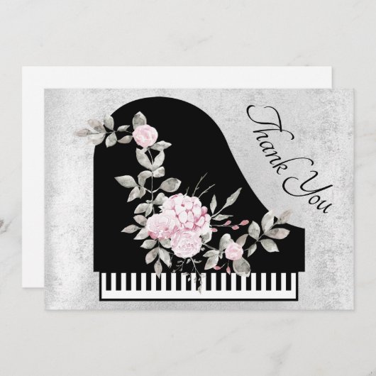 Dank u bloemenpiano decor bedankkaart (Voorkant / Achterkant)