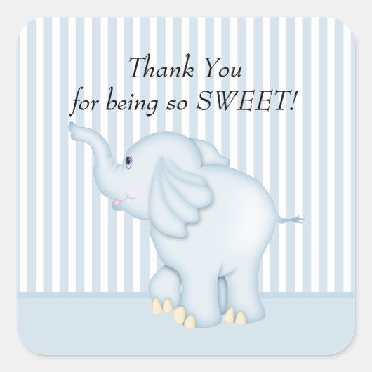 Dank u Blue Elephant Baby shower Square Sticker (Voorkant)