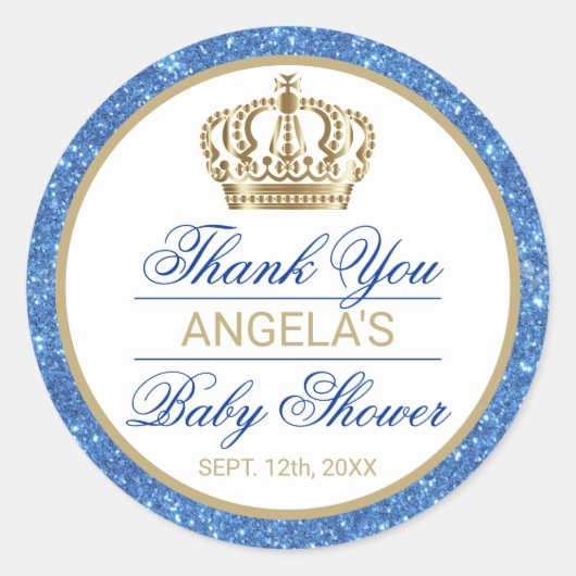 Dank u Blue Prince Gold Crown Baby shower Ronde Sticker (Voorkant)