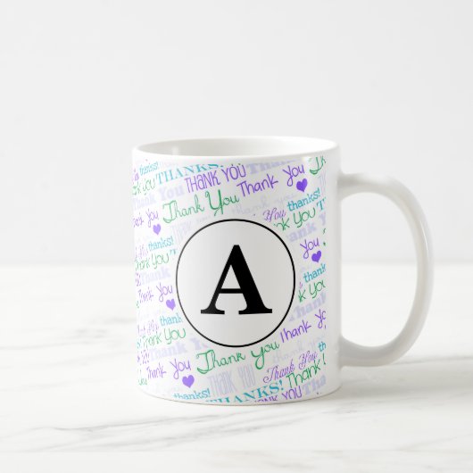 Dank u Blue Word Art Monogram Koffiemok (Rechts)
