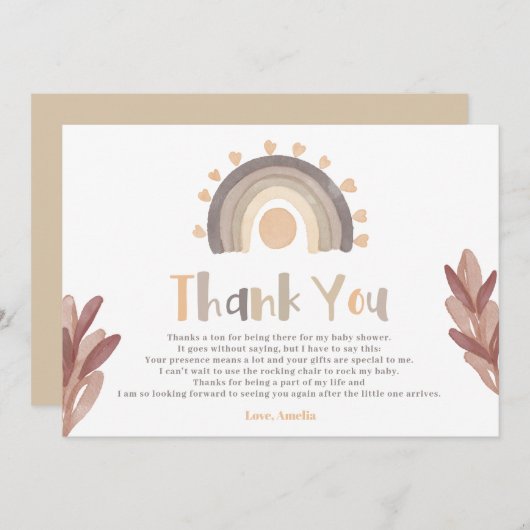 Dank u boho regenboog zonneschijn baby shower bedankkaart (Voorkant / Achterkant)