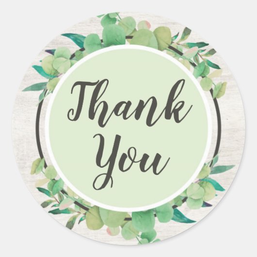 Dank u botanisch groen eucalyptus rustiek ronde sticker (Voorkant)