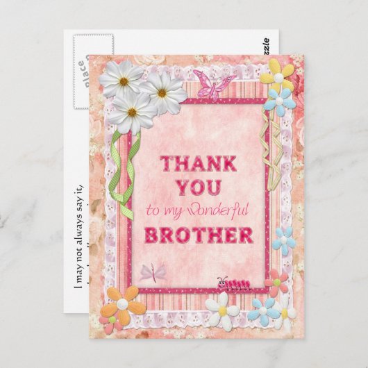 Dank u broeder, bloemen ambachtelijke kaart (Voorkant / Achterkant)