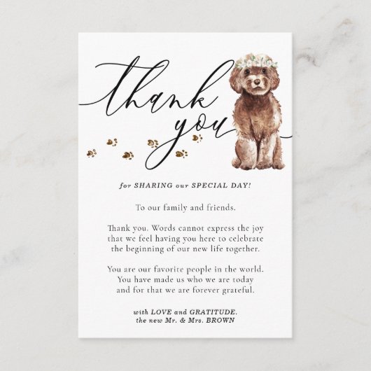 Dank u Brown Cavapoo puppy hond bruiloft Informatiekaartje (Voorkant)
