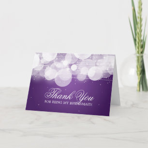 Dank u bruidsmeisje Glow & Sparkle Paarse Bedankkaart