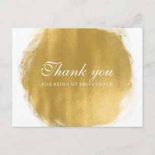 Dank u bruidsmeisje gouden verf look briefkaart