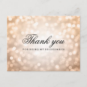 Dank u bruidsmeisje koperen glitter lichten briefkaart