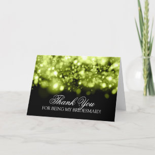 Dank u bruidsmeisje Sparkling Lights Limoen Black Bedankkaart