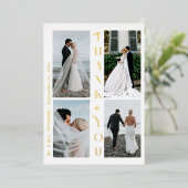 Dank u bruiloft 4 foto goud typografie modern folie uitnodiging (Staand Voorkant)