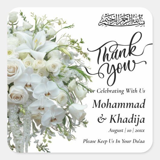 Dank u bruiloft boeket bloem Nikah Walima Vierkante Sticker (Voorkant)
