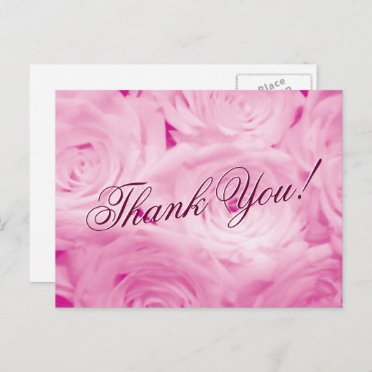 Dank u bruiloft briefkaarten met roze rozenbloemen (Voorkant / Achterkant)