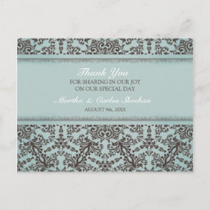 Dank u bruiloft Damask Briefkaart