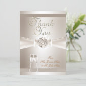 Dank u bruiloft Damask Cream White Champagne Bedankkaart (Staand voorkant)