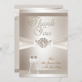 Dank u bruiloft Damask Cream White Champagne Bedankkaart (Voorkant / Achterkant)