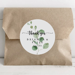 Dank u bruiloft groene genot eucalyptus gunst ronde sticker