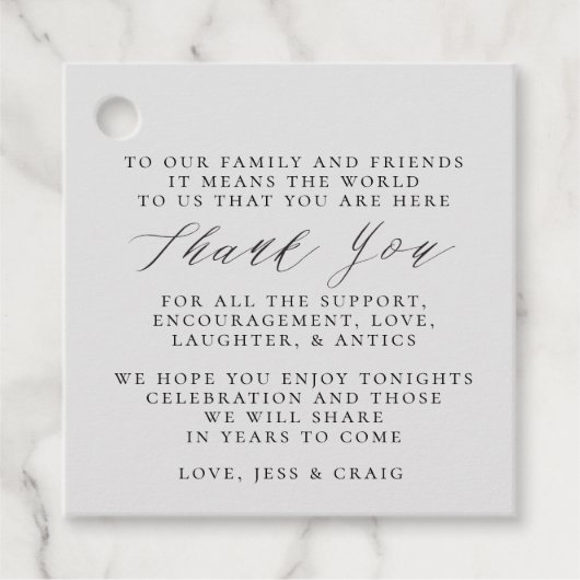 Dank u bruiloft gunst label met bericht (Voorkant)