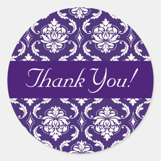 Dank u bruiloft Paarse Damask Sticker (Voorkant)