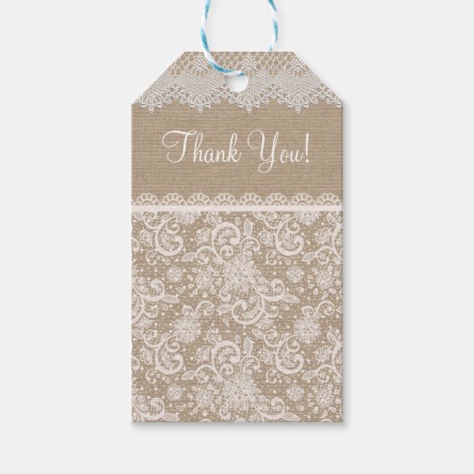 Dank u Burlap en Lace Gift Label Cadeaulabel (Voorkant)
