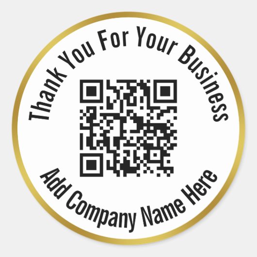 Dank u Business QR Code Zwart Wit Goud Ronde Sticker (Voorkant)