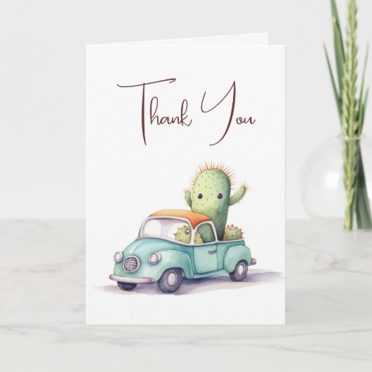 Dank u Cactus in retro vrachtwagen Bedankkaart (Voorkant)