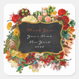Dank u Cadeaunaam Gouden Glitter VIP Rozen Bloemen Vierkante Sticker