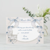 Dank u Carriage Ivory Blue Gingham Bedankkaart (Staand voorkant)