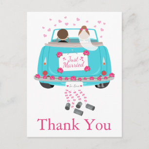 Dank u Cartoon bruidegom blauw roze bruiloft Briefkaart
