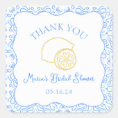 Dank U Citroen Blauwe Tegels Huwelijksaanzoek Vierkante Sticker (Voorkant)