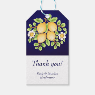 Dank u citroenen blauw gele bloemen cadeaulabel