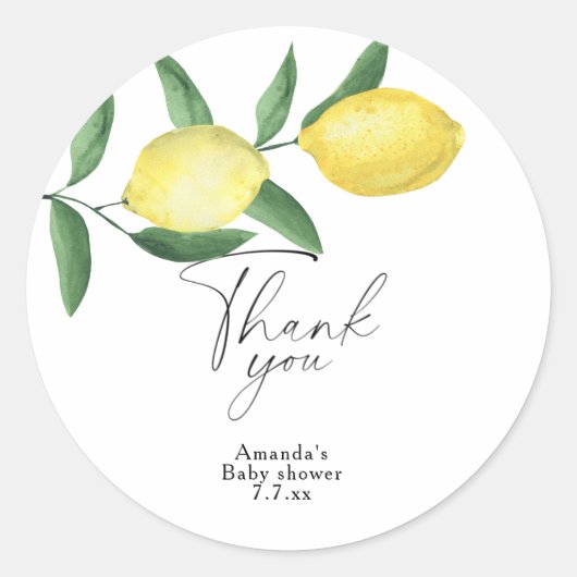 Dank u - Citrus Lemon - Baby shower Ronde Sticker (Voorkant)
