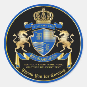 Dank u Coat of Arms Blue Gold Eenhoorn Embleem Ronde Sticker