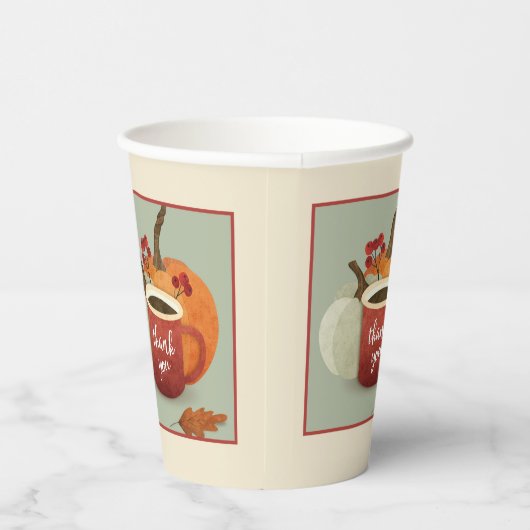 Dank u, Coffee Mok & Pumpkin Herfst Theme Papieren Bekers (Rechts)