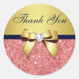 Dank u Coral Sequins Gold Navy Diamonds Bow Ronde Sticker