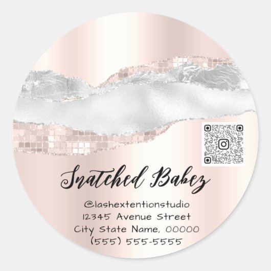 Dank u Cosmetics Logo QR Code Roos Grey Ronde Sticker (Voorkant)