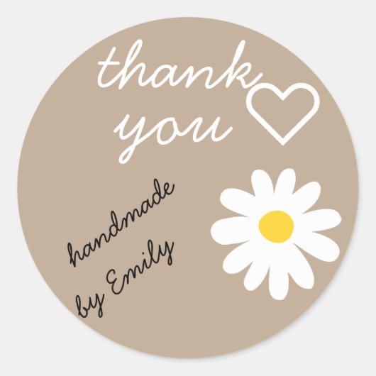 Dank u Daisy Flower Natuur Cream Beige Handmade Ronde Sticker (Voorkant)