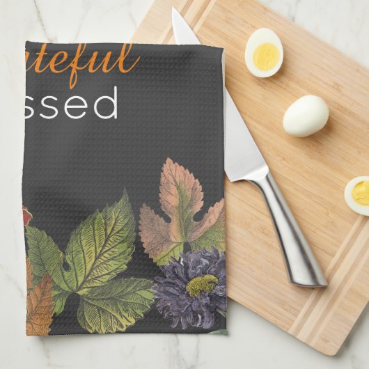 Dank u, dankbaar, gezegend  herfst floral theedoek (Quarter Fold)