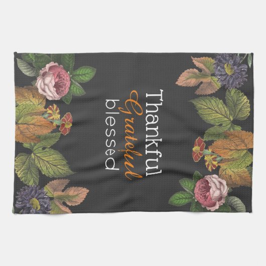 Dank u, dankbaar, gezegend  herfst floral theedoek (Horizontaal)