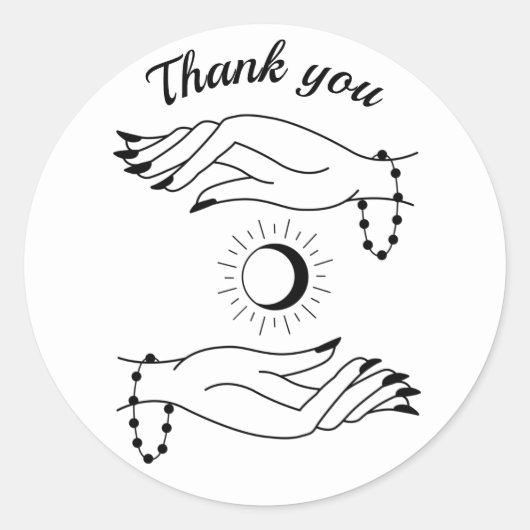 Dank u dat u zwarte lijn met handenschotel ronde sticker (Voorkant)