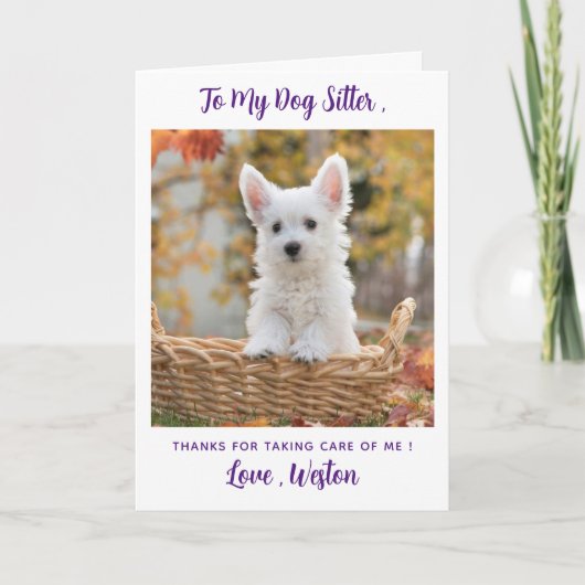Dank u Dog Sitter - Paarse - Pet Photo Schattige D Bedankkaart (Voorkant)