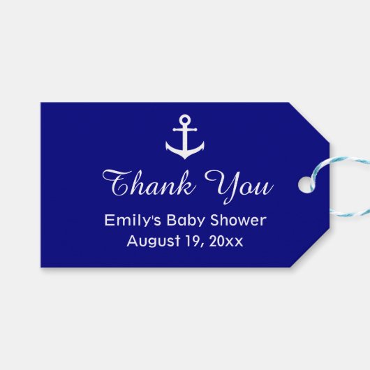 Dank u Donkerblauw en Wit Nautisch Baby shower Cadeaulabel (Voorkant (Horizontaal))