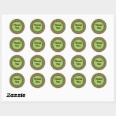 Dank u, donkerbruin groene strepes modern ronde sticker (Vel)