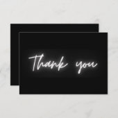 Dank u Eenvoudig Modern Zwart Wit Neon Script Bedankkaart (Voorkant / Achterkant)