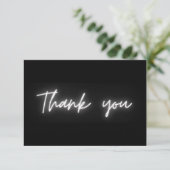 Dank u Eenvoudig Modern Zwart Wit Neon Script Bedankkaart (Staand voorkant)