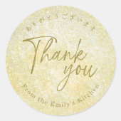 Dank u eenvoudige gouden glitter elegante script ronde sticker (Voorkant)