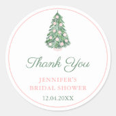 Dank u Elegant Feestdagen Tree Pink Green Favor Ronde Sticker (Voorkant)